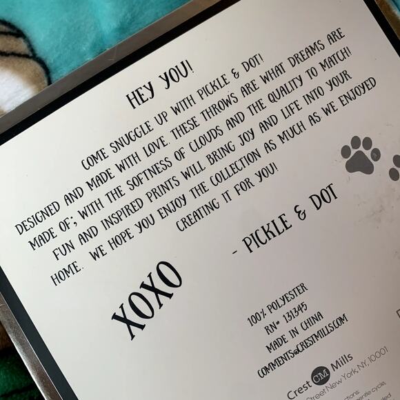 Pickle & Dot Mint Green Pug Dog Throw Blanket Cappuccino Coffee Cup Plush 60x70" - Picture 9 of 16